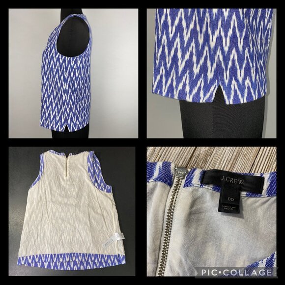 J. Crew Notched Shell Tank Top In Zig Zag Ikat Womens 00 Boho Coastal Grandma - Picture 16 of 16
